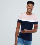 Asos Design Tall Muscle T-shirt With Color Block In Navy - Navy