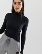 Hollister Long Sleeved Top With High Neck & Crinkle Hem - Black