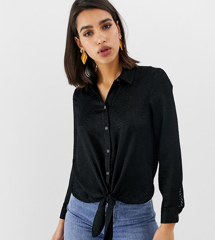 River Island Jaquard Tie Front Shirt In Black - Pink