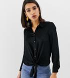 River Island Jaquard Tie Front Shirt In Black - Pink