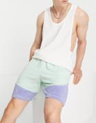 Asos Design Set Oversized Towelling Colour Block Shorts In Blue-green