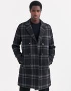 Selected Homme Double Breasted Check Wool Peacoat In Gray