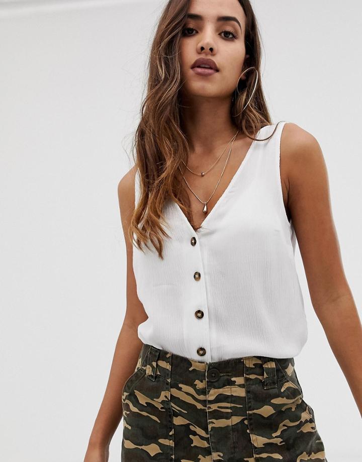 Asos Design Button Through Tank In Crinkle