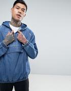 Mennace Overhead Winbreaker Jacket In Denim With Half Zip - Blue