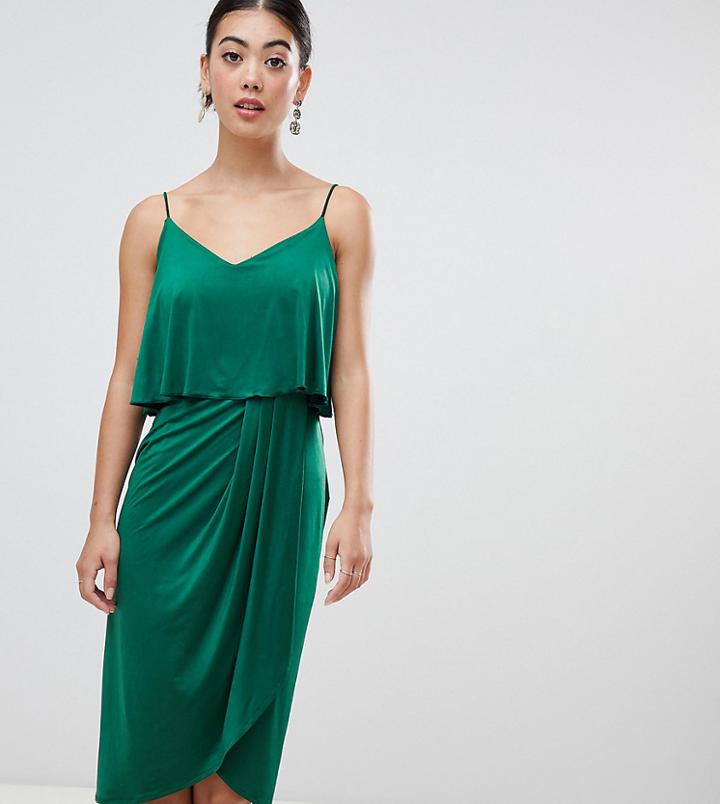 Asos Design Petite Slinky Wrap Midi Dress - Green