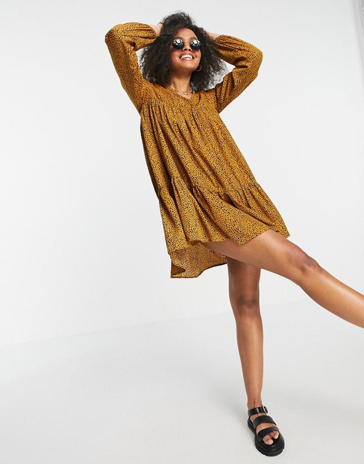 Qed London Smock Dress In Leopard Print-multi