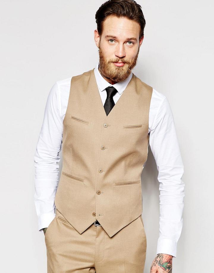 Asos Skinny Vest In Camel - Camel