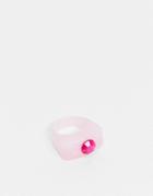 Asos Design Ring In Pink Plastic With Fuchsia Crystal-multi