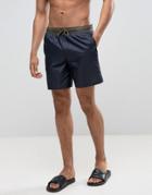 Asos Swim Shorts In Ripstop Nylon In Navy In Mid Length - Navy