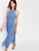 Warehouse Micro Pleat Midi Dress - Blue