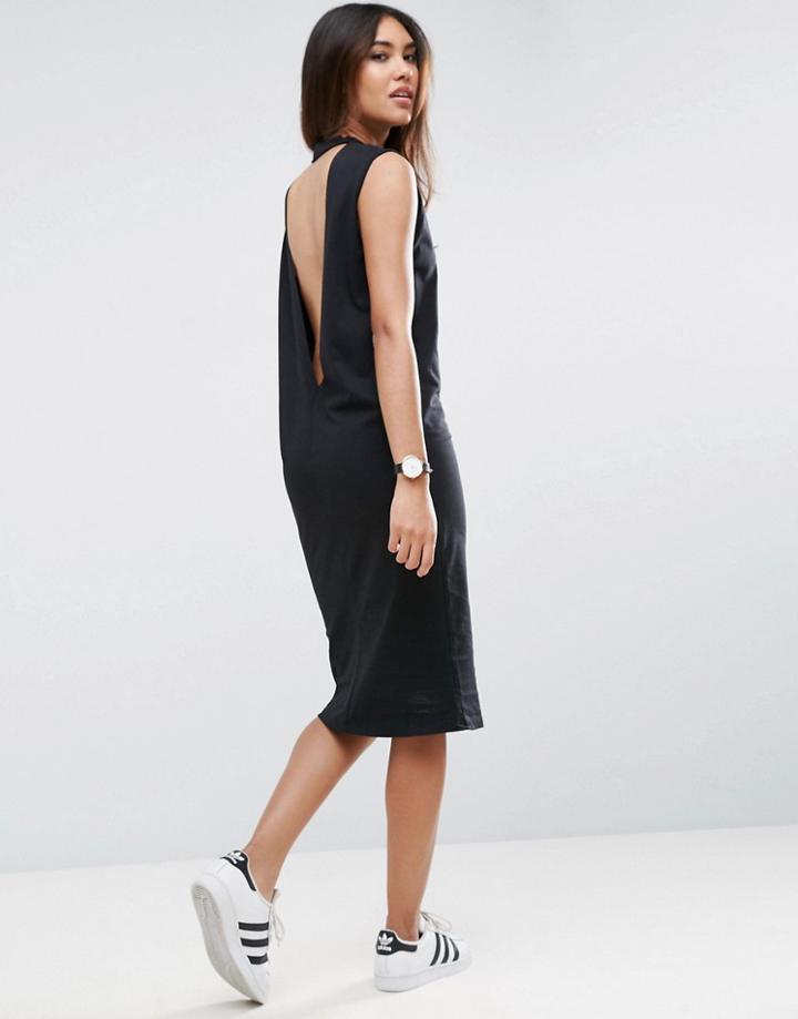Asos Midi Sleeveless T-shirt Dress With V Back - Black