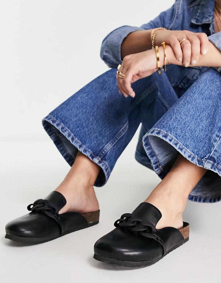 Asos Design Marlon Chain Flat Mules In Black