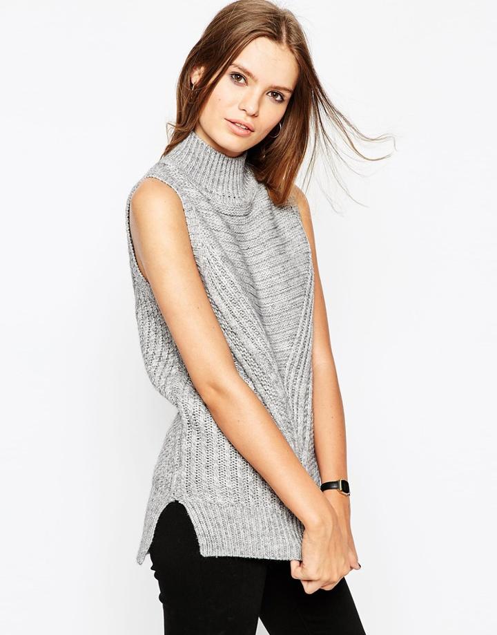Asos Sleeveless Sweater In Chunky Knit With High Neck - Dark Red