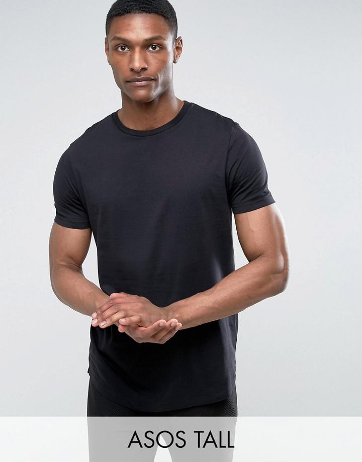 Asos Tall Longline T-shirt With Crew Neck And Curved Hem - Black