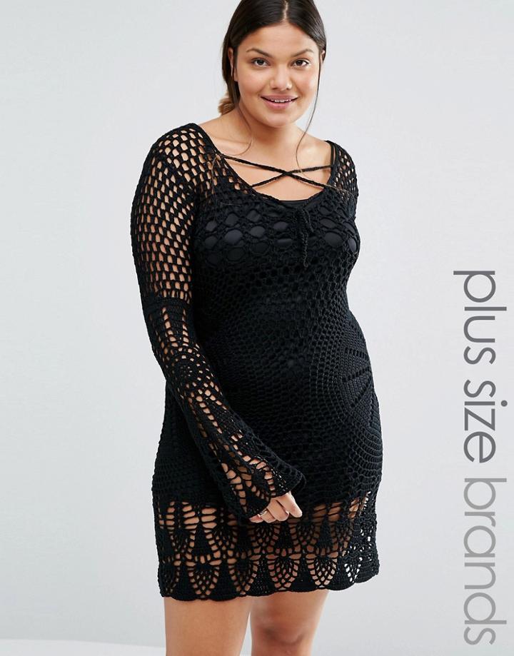 Missguided Plus Lace Up Crochet Dress - Black