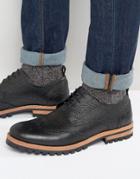 Asos Brogue Shoes In Black Leather With Heavy Cleated Sole - Black