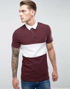 Asos Longline Muscle Rugby Polo Shirt In Oxblood With Contrast Panel - Red