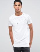 Asos Longline Muscle T-shirt With Distressed Yoke In White - White