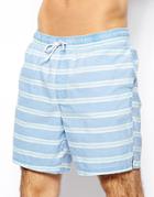 Asos Stripe Swim Shorts In Mid Length - Blue