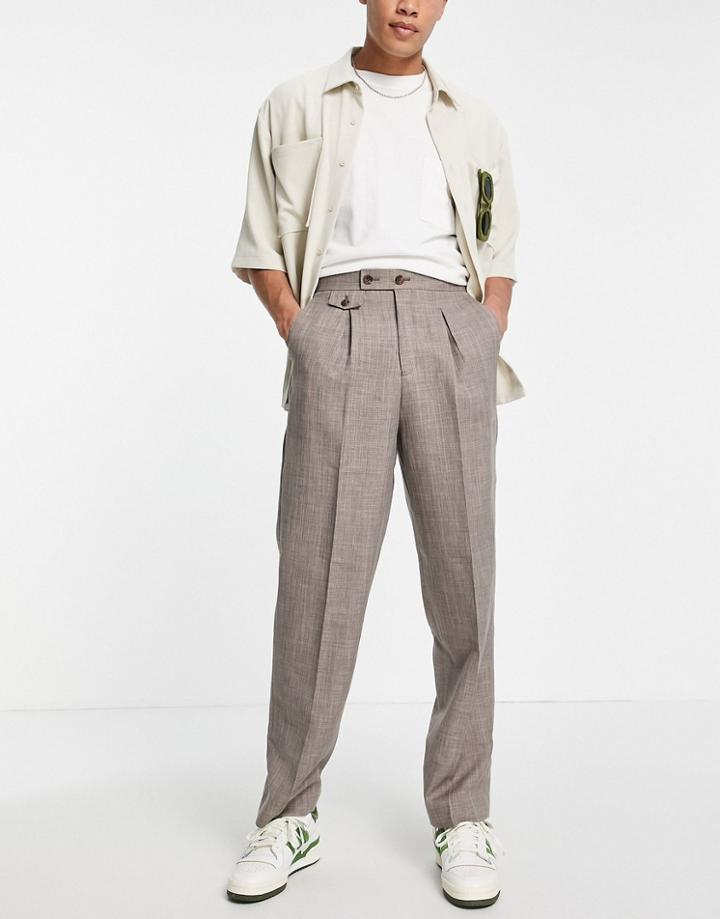 Asos Design High Waist Slim Smart Pants In Brown Cross Hatch