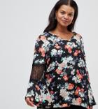 Lovedrobe Floral Blouse With Sheer Panels - Multi