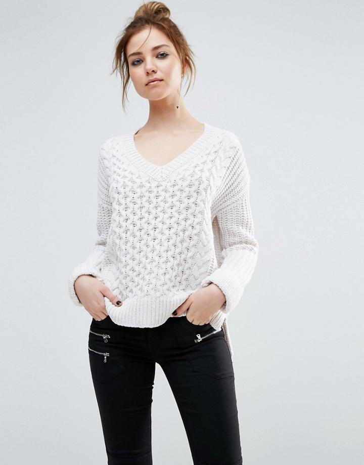 John & Jenn Orly Cable Knit Dipped Back Sweater - Beige