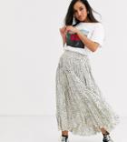 Asos Design Petite Mono Leopard Satin Pleat Midi Skirt-multi