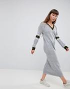 Daisy Street Sweater Dress With Contrast Stripe Sleeve - Gray