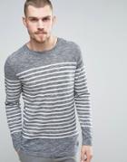 Selected Homme 100% Cotton Crew Neck Knitted Stripe Sweater - Navy