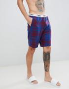 Asos Design Pyjama Shorts In Check With Branded Waistband - Navy