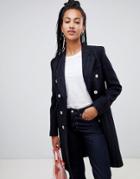 Mango Pinstrie And Double Breasted Tailored Coat In Black - Black