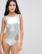 Moschino Metallic Cut Away Swimsuit - Silver