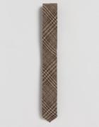 Asos Tie In Check With Frayed Edge In Wool Mix - Brown