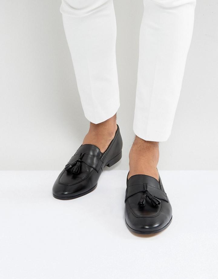 Dune Tassel Loafers Black Leather - Black