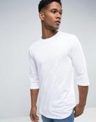 New Look T-shirt With 3/4 Length Sleeves And Curved Hem In White - Whi