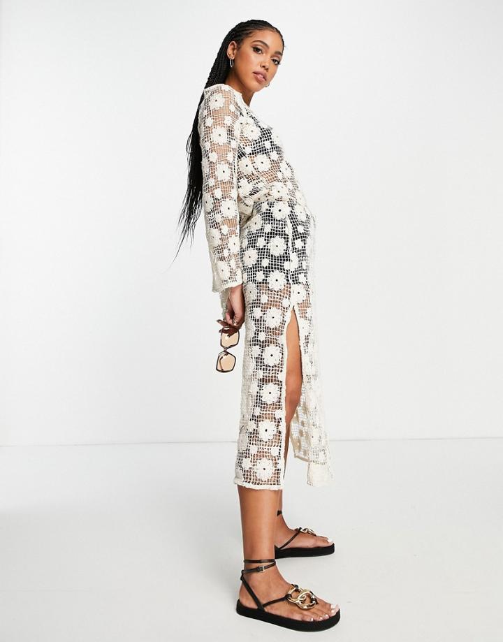 Na-kd X Belen Hostalet Crochet Maxi Dress In Beige-neutral