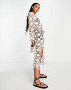 Na-kd X Belen Hostalet Crochet Maxi Dress In Beige-neutral