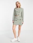 Topshop Tailored Button Wrap Mini Skirt In Sage - Part Of A Set-green
