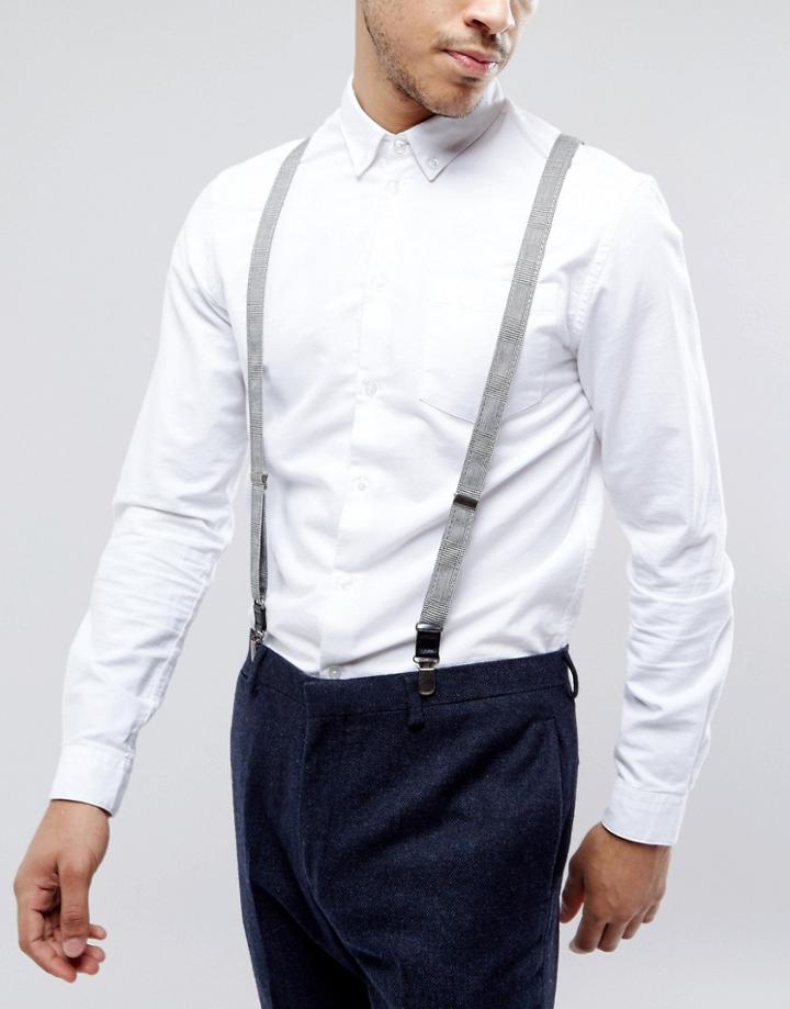 Asos Wedding Suspenders In Prince Of Wales Check - Black