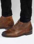 Asos Chukka Boots In Brown Leather With Fleece Lining - Brown