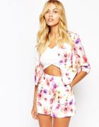 Fashion Union Collarless Jacket In Pretty Floral Print - Multi