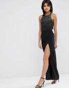 Asos Embellished Crop Top Thigh Split Maxi Dress - Black