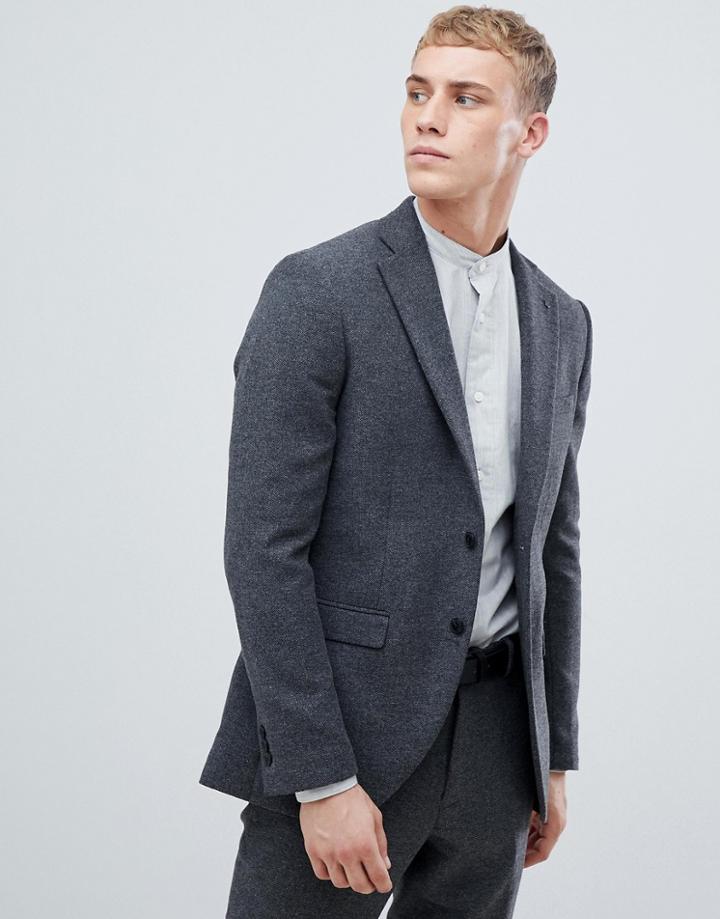 Jack & Jones Premium Blazer In Slim Fit With Wool Mix-gray