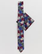 Twisted Tailor Tie And Pocket Square Set In Blue Floral Print