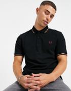 Fred Perry Twin Tipped Polo Shirt In Black/ Gold/ Burgundy