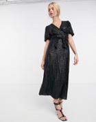 Whistles Sequin Wrap Dress In Black