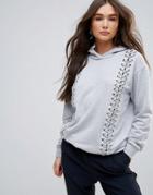 Parisian Lace Up Detail Hoodie - Gray