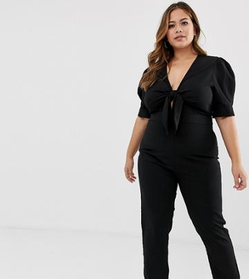 Fashion Union Plus Tie Front Jumpsuit - Black
