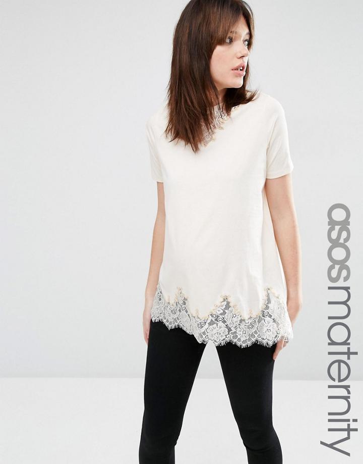 Asos Maternity Lace Mix Longline T-shirt - Pink