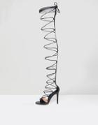 Public Desire Kiss Black Lace Up Knee High Heels - Black